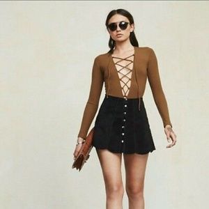 Reformation lace up long sleeved body suit